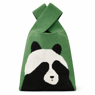 Green Panda Knit Tote Bag