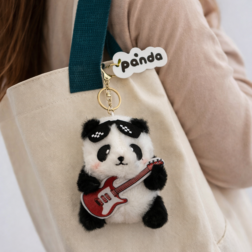 Rock Guitar Panda Plush Pendant