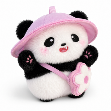 Pink Hat Panda Plush Phone Holder – Cute Desk Stand