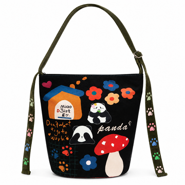 Panda Doodle Crossbody Bucket Bag