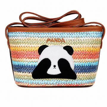 Rainbow Panda Straw Crossbody Bag