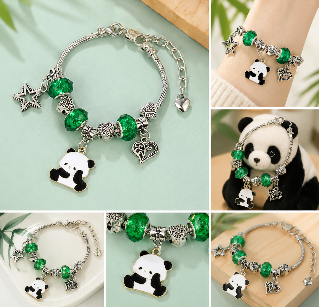 Panda Charm Bracelet with Green Beads- Random