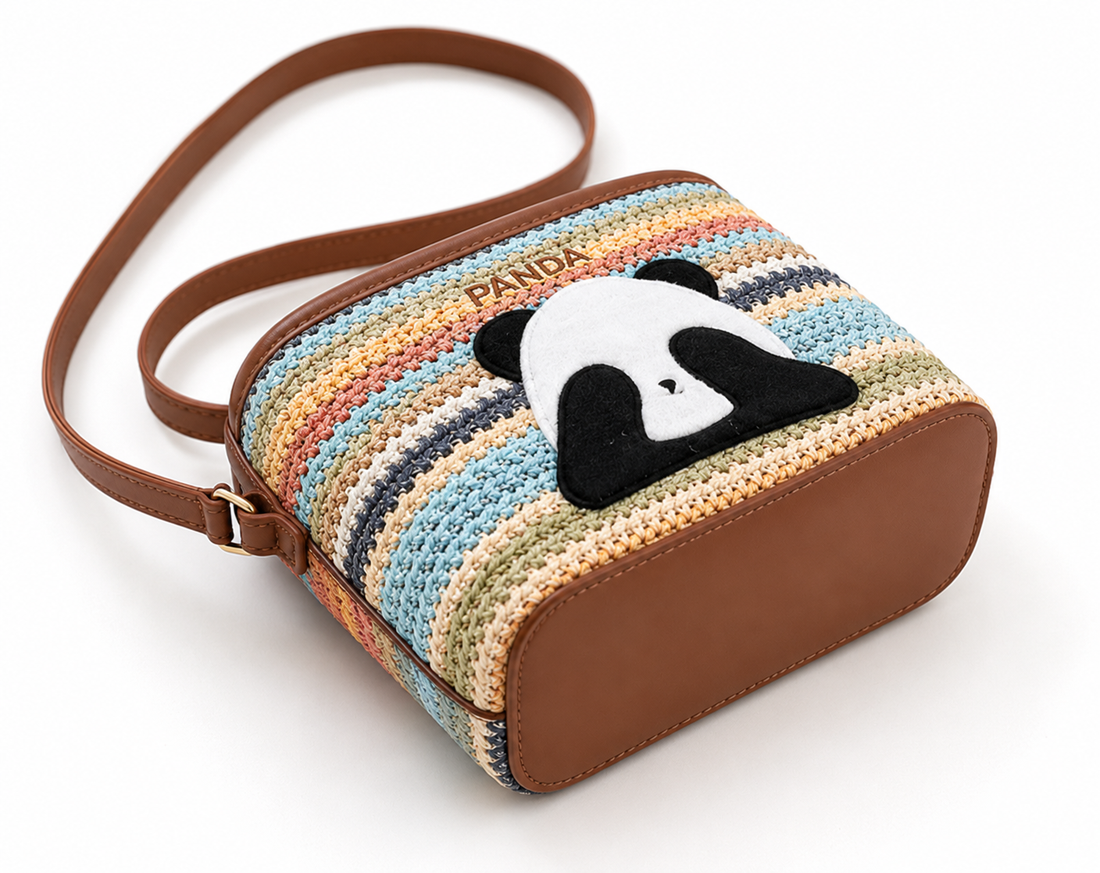 Rainbow Panda Straw Crossbody Bag